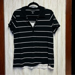 Croft & Barrow Knit Top Black White Stripe Snap Buttons and Faux Layering XL